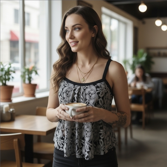 Free People ✦ Embroidered Floral Camisole ✦ Sheer Black Mesh w/ Strappy Back Zip - Picture 1 of 12